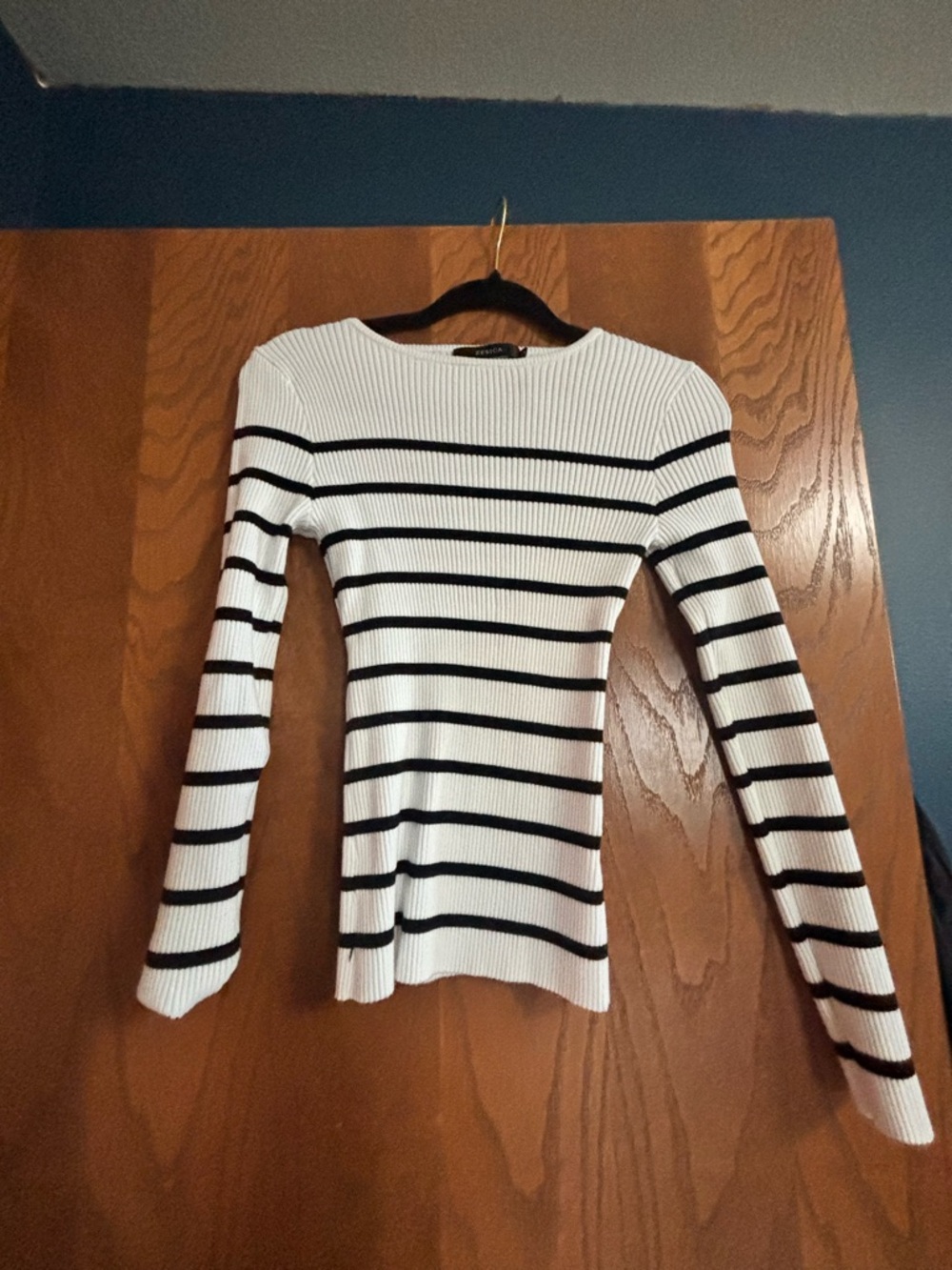 Striped Ribbed Long-Sleeve Top - White/Black